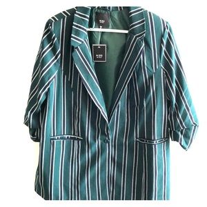 Green black and white stripe blazer